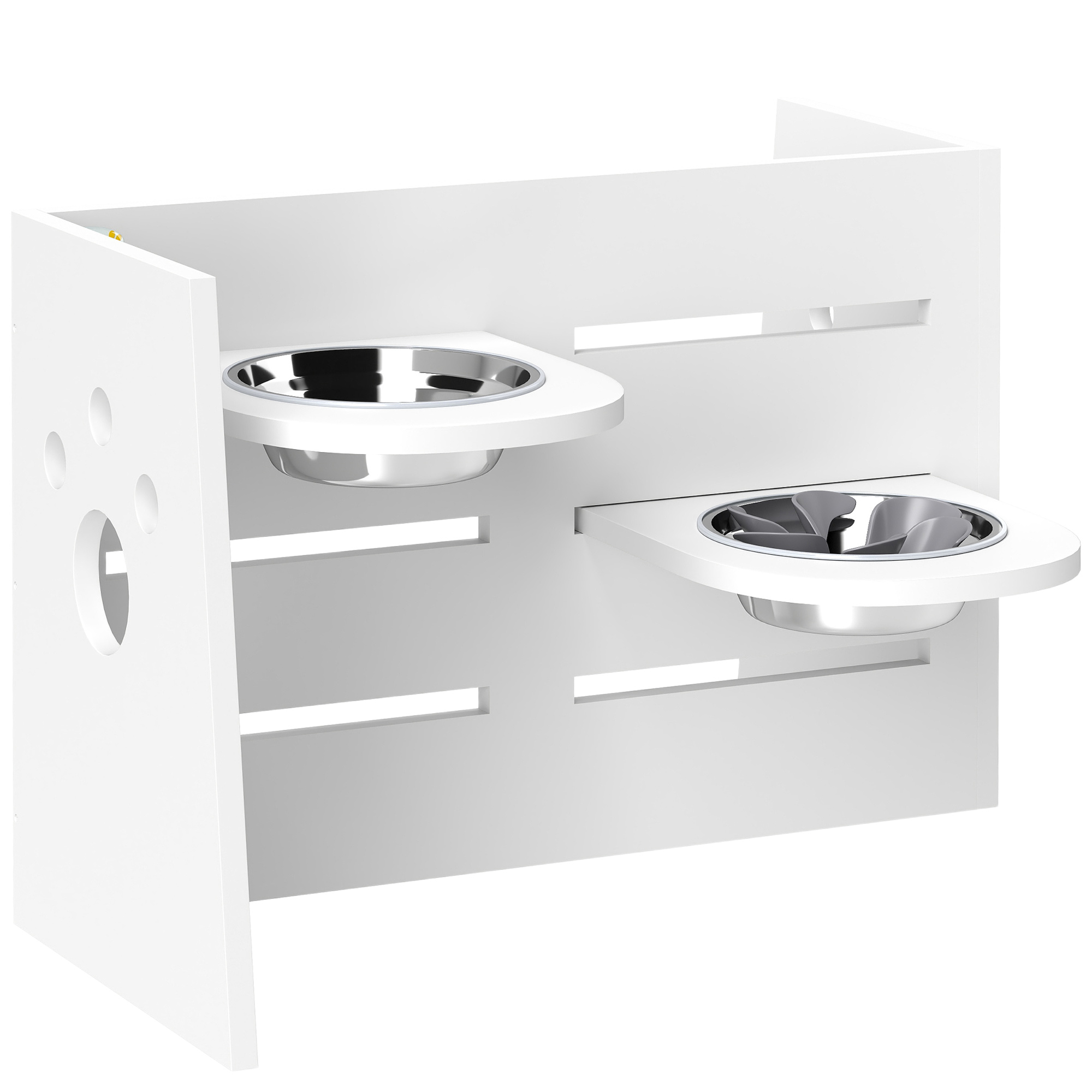 PawHut Hundenapf erhöht, 3 Stufen Höhenverstellbar Futternapf für Hunde mit Separatem Design, Anti-Schling-Matte, Fressnapf mit 2 Edelstahl-Schüsseln, für alle große Hunde, Weiß Aosom
