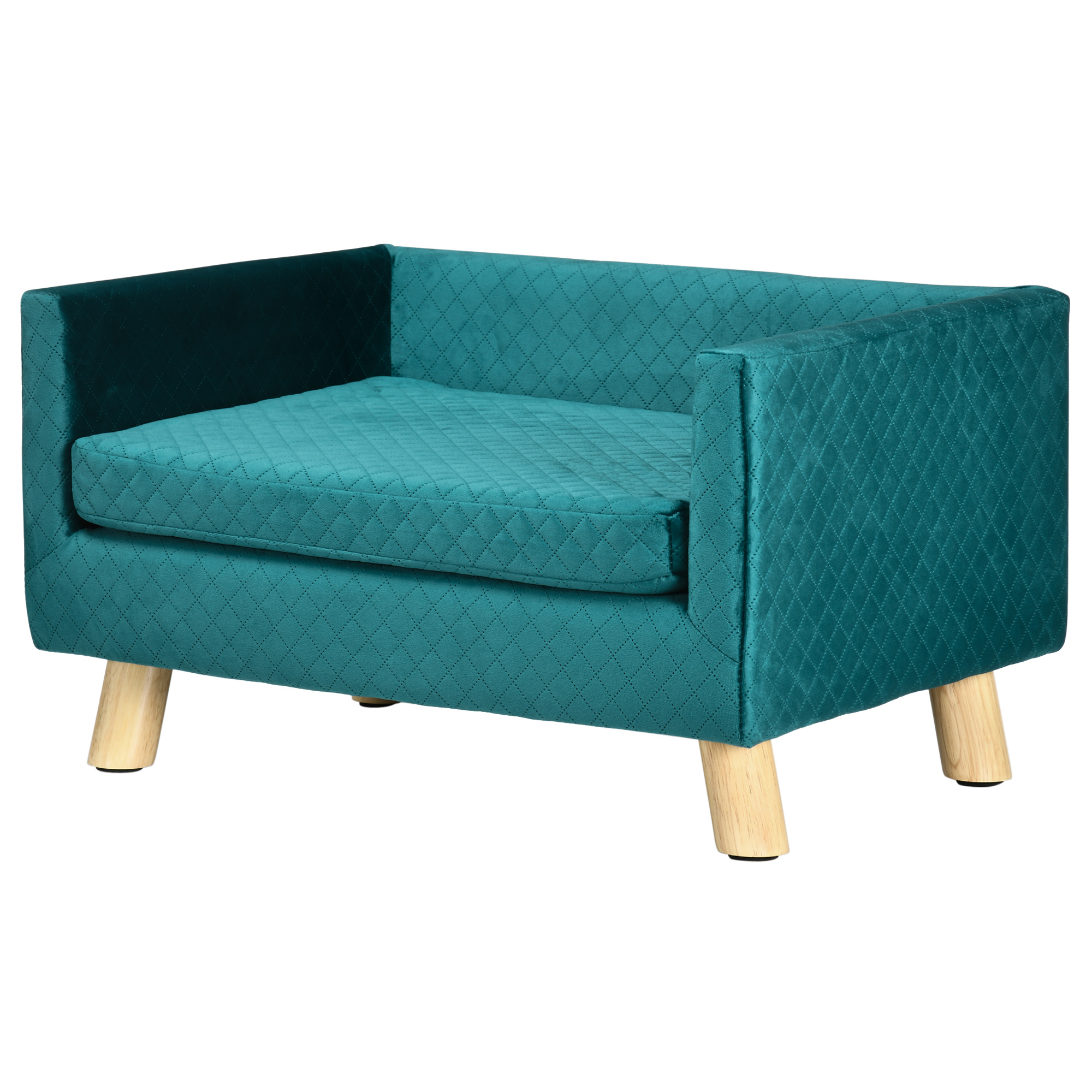 PawHut Hundesofa Hundebett Hundecouch aus Samt mit Rückenlehne, Holzbeine, Kissen, Katzensofa mit weicher Polsterung, für kleine Hunde bis zu 8 kg 64 x 45 x 36 cm Blau Aosom