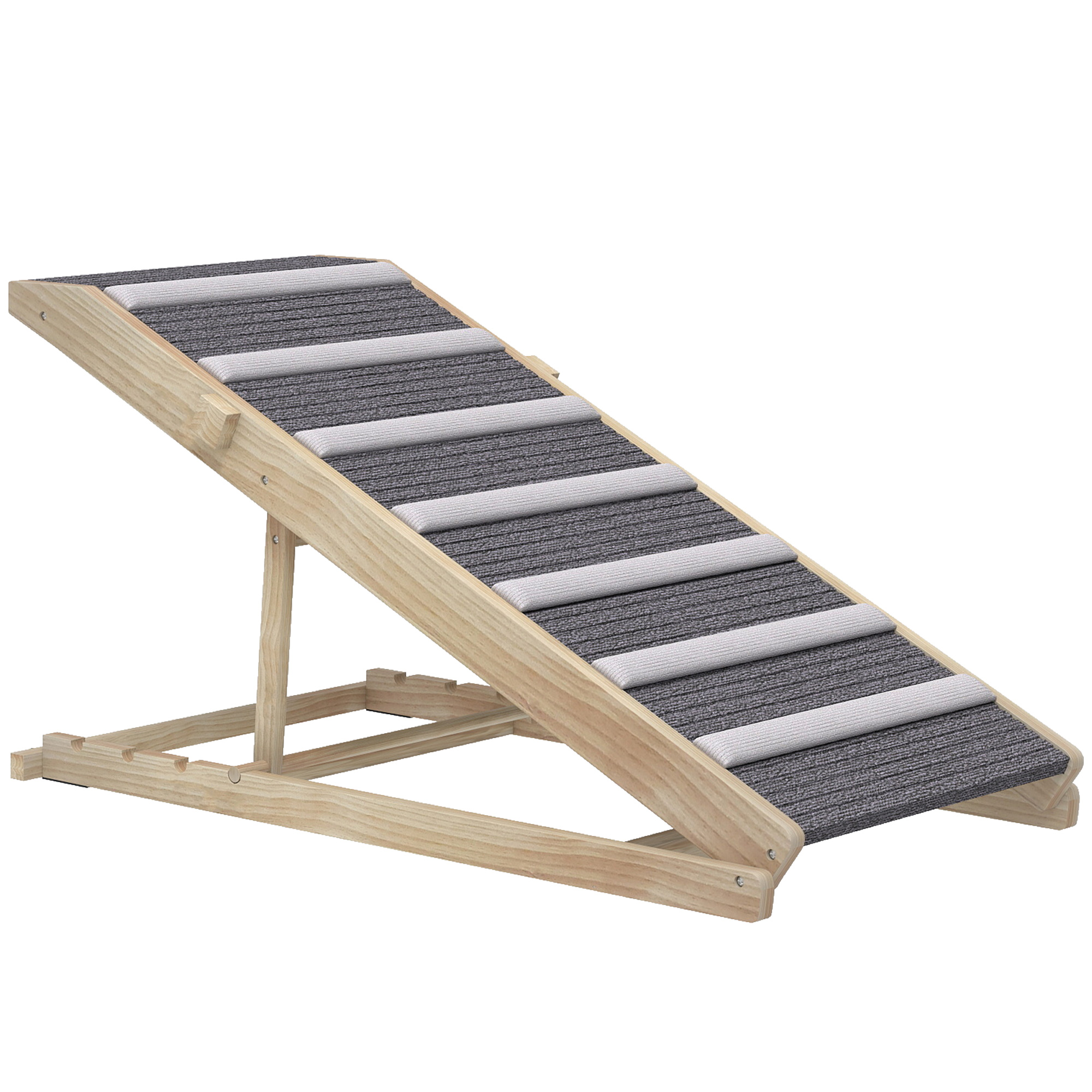 PawHut Klappbare Hunderampe, höhenverstellbar 35-50 cm, Holzrampe mit rutschfester Matte und Tragegriff, für kleine, mittelgroße und große Hunde, für Bett/Sofa, 100x50x50 cm Aosom