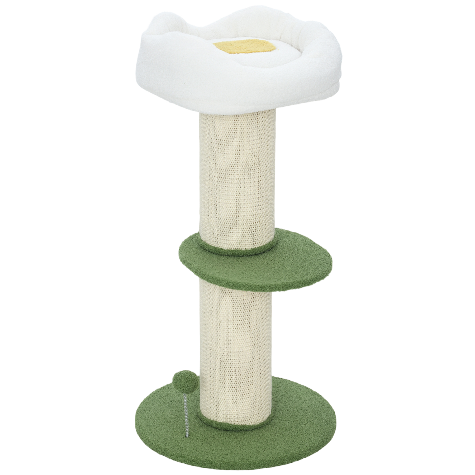 PawHut Kratzbaum für Katzen, 92 cm hoch, mit Ø16,5 cm Sisalstamm, oberem Katzenbett in Blumenform, mittlerer Plattform und Spielball, Grün Aosom
