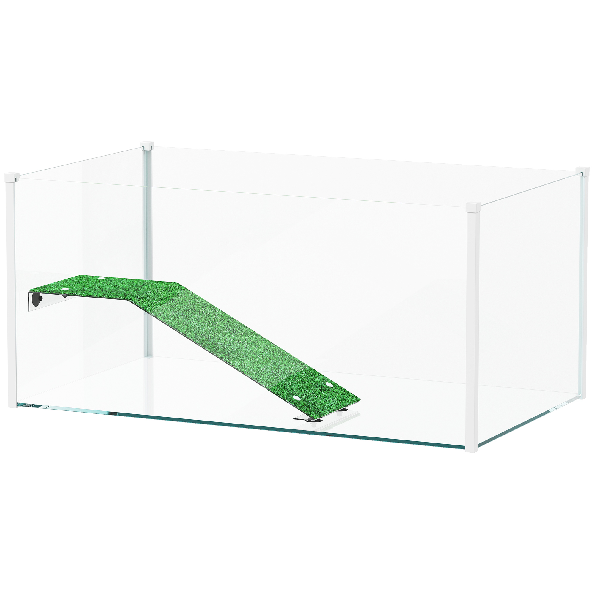 PawHut Schildkröten-Aquarium, Schildkröten-Terrarium mit Plattform und Rampe mit Kunstrasen, 360°-Panoramablick, für kleine Fische, Garnelen, 60x35x28 cm, Weiß Aosom