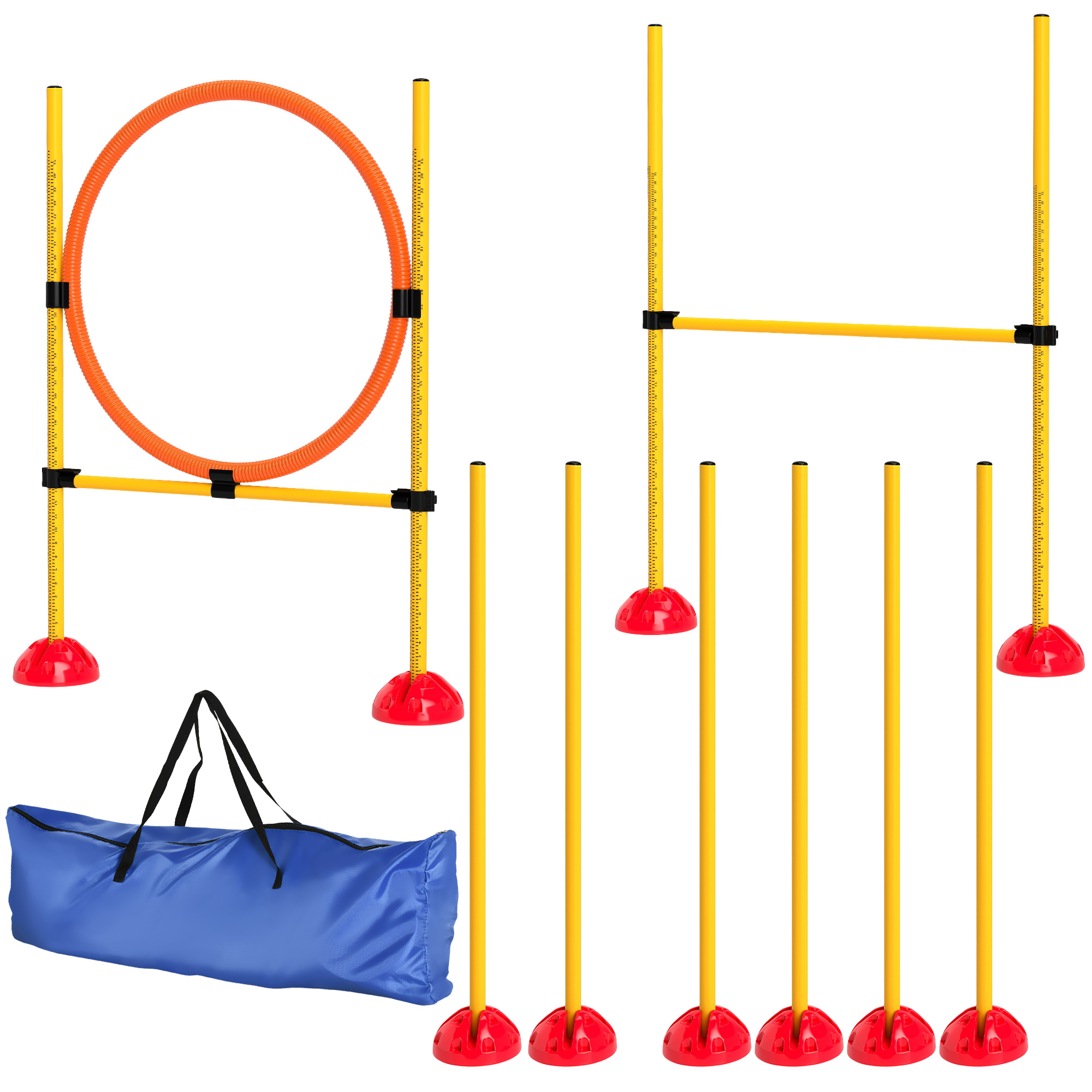 PawHut Agility Set Hunde 4-teiliges befüllbar Agility-Ausrüstung für Hundetraining Steckhürdenset mit Slalomstangen höhenverstellbar Hürden Sprungring Koordinationstraining für Spiele Training Aosom
