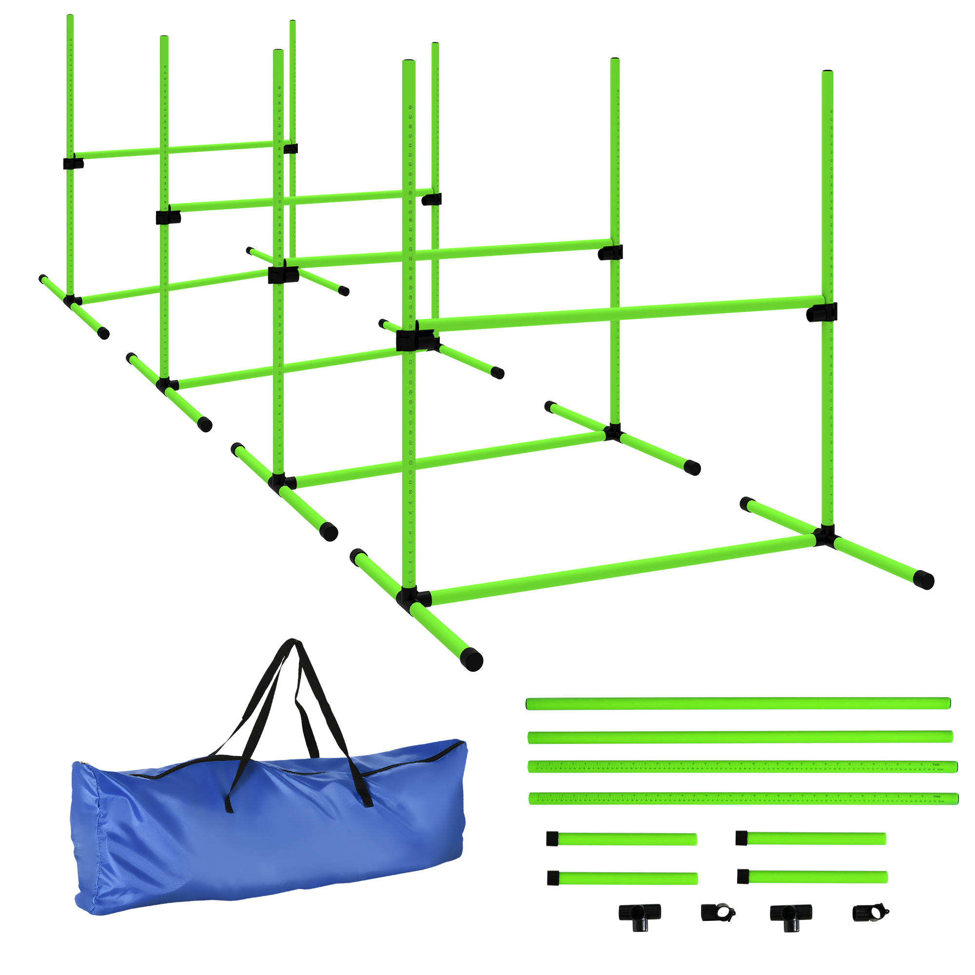 PawHut Agility Set Hunde 4-teiliges höhenverstellbar Agility-Ausrüstung für Hundetraining Steckhürdenset mit 4 Hürden Tragetasche Agilityset für Spiele Training Grün Aosom
