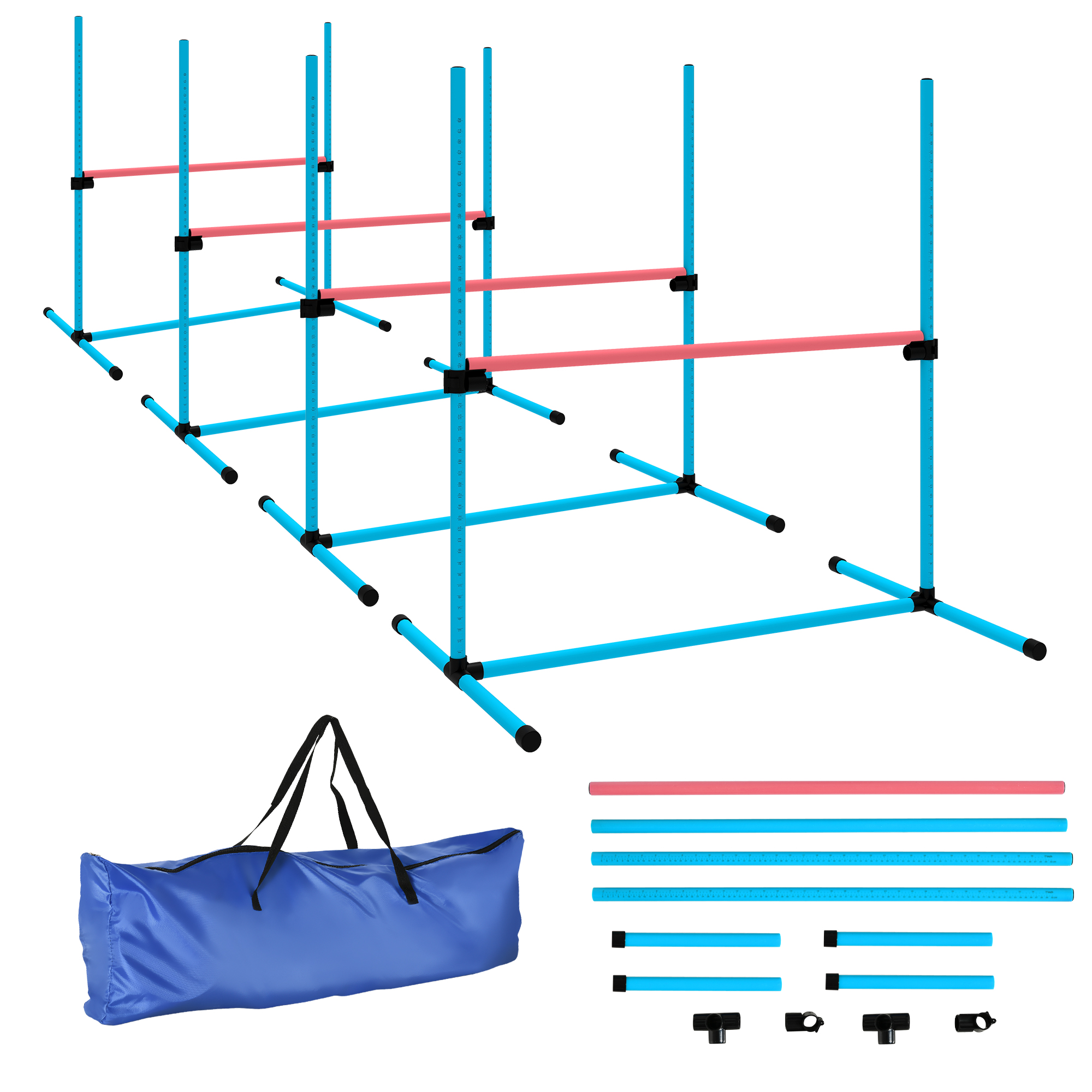 PawHut Agility Set Hunde 4-teiliges höhenverstellbar Agility-Ausrüstung für Hundetraining Steckhürdenset mit 4 Hürden Tragetasche Agilityset für Spiele Training Hellblau Aosom