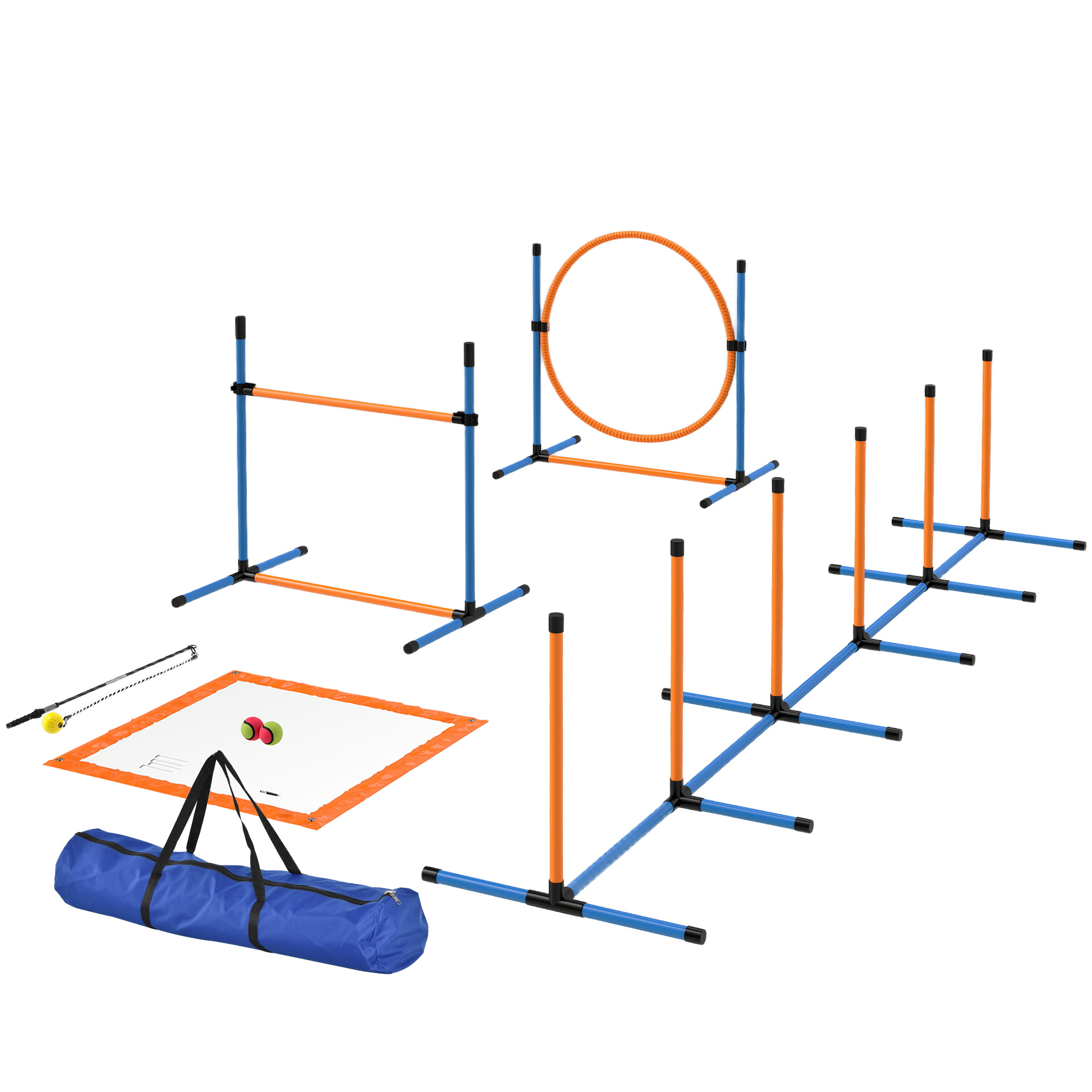 PawHut Agility Set Hunde 9-teilig Agility-Ausrüstung für Hundetraining Steckhürdenset mit Slalomstangen Sprunghoop 2 Bälle höhenverstellbar Hürden Koordinationstraining für Spiele Training Aosom