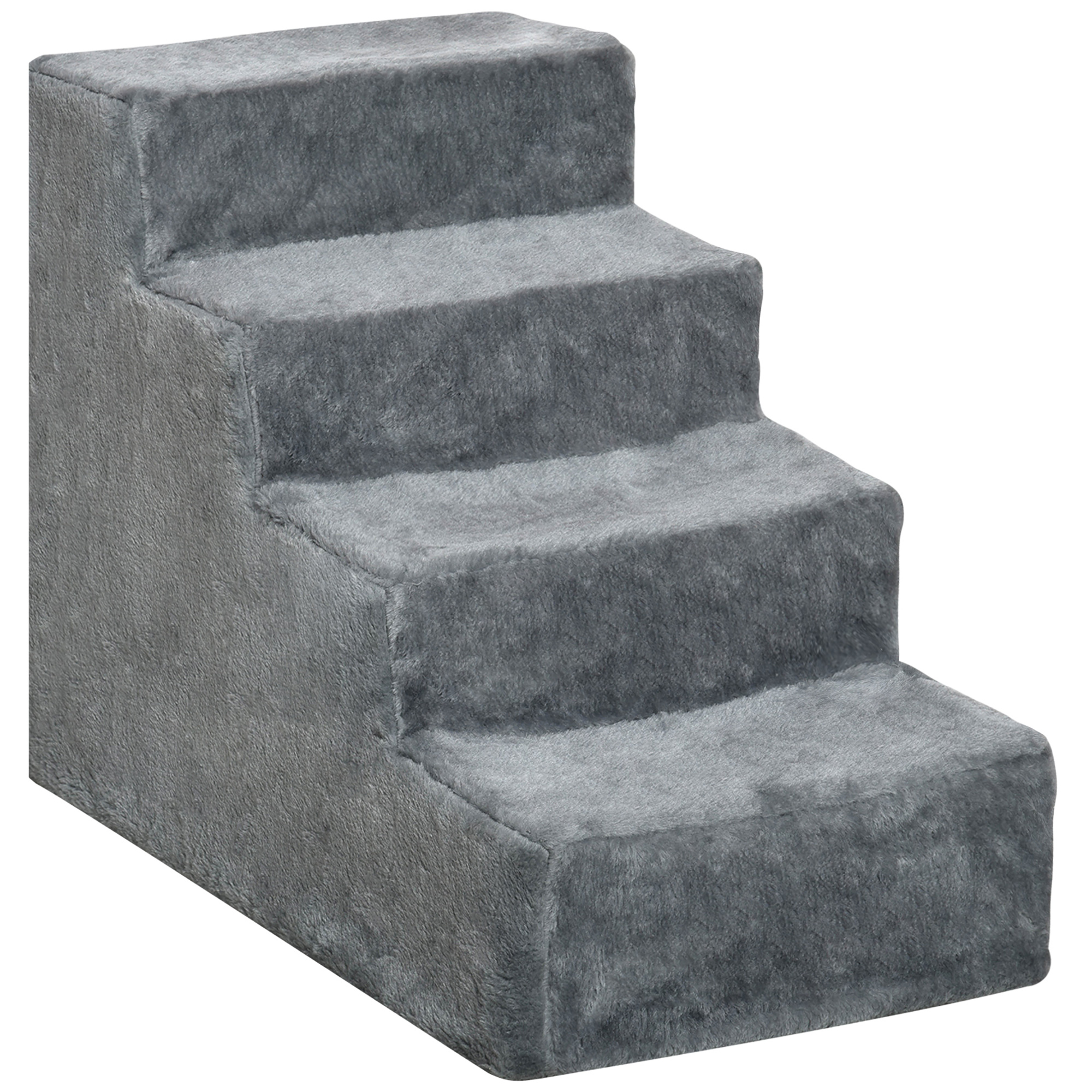 PawHut Haustiertreppe 4-stufige Hunderampe mit abnehmbarem Bezug, Katzentreppe, Spanplatte, Plüsch, Grau, 60x35x44cm Aosom