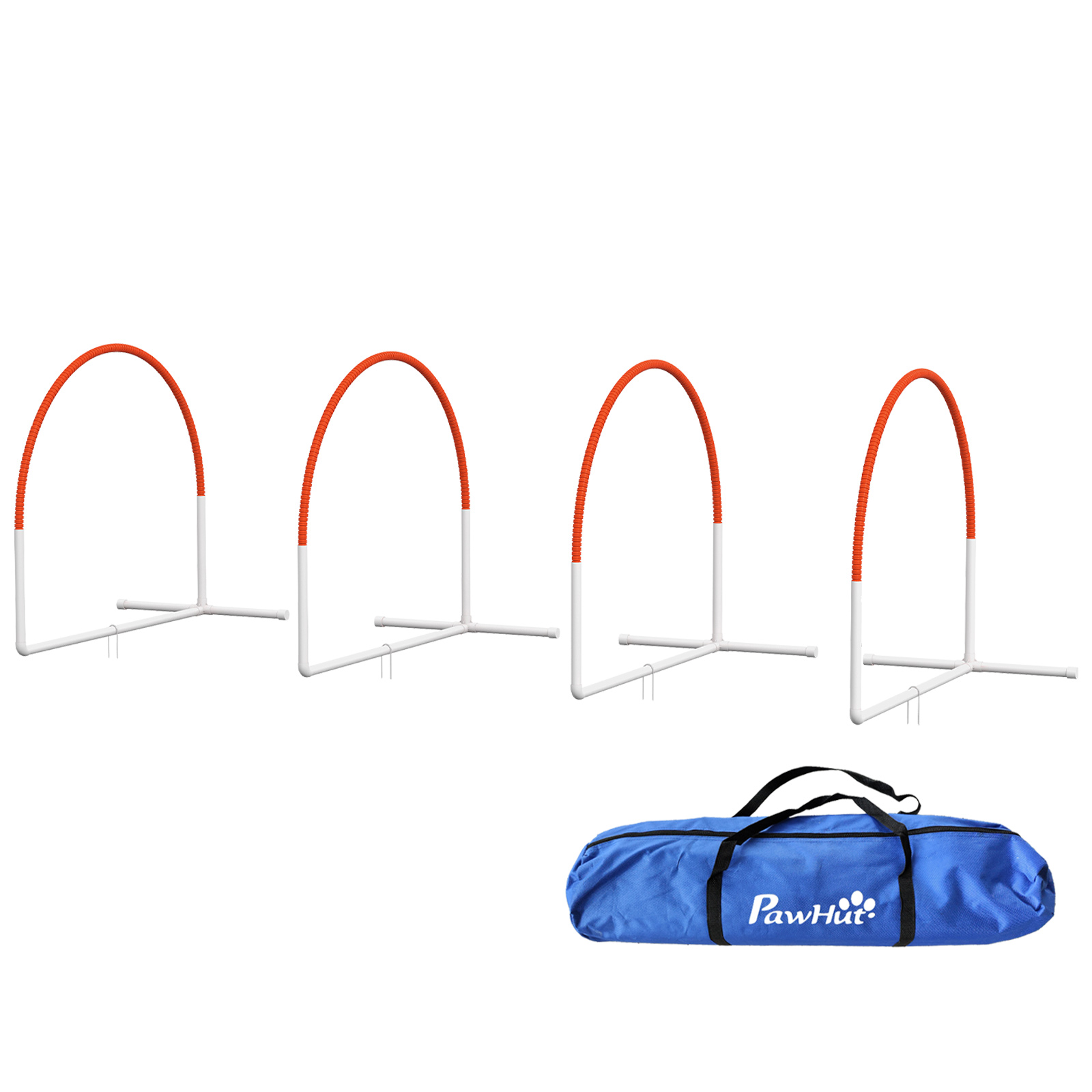 PawHut Hunde Agility Set, 4er-Set Hundetraining mit Slalomstangen, Agility-Ausrüstung für Hunde mit Tragetasche aus Oxford, Orange Aosom