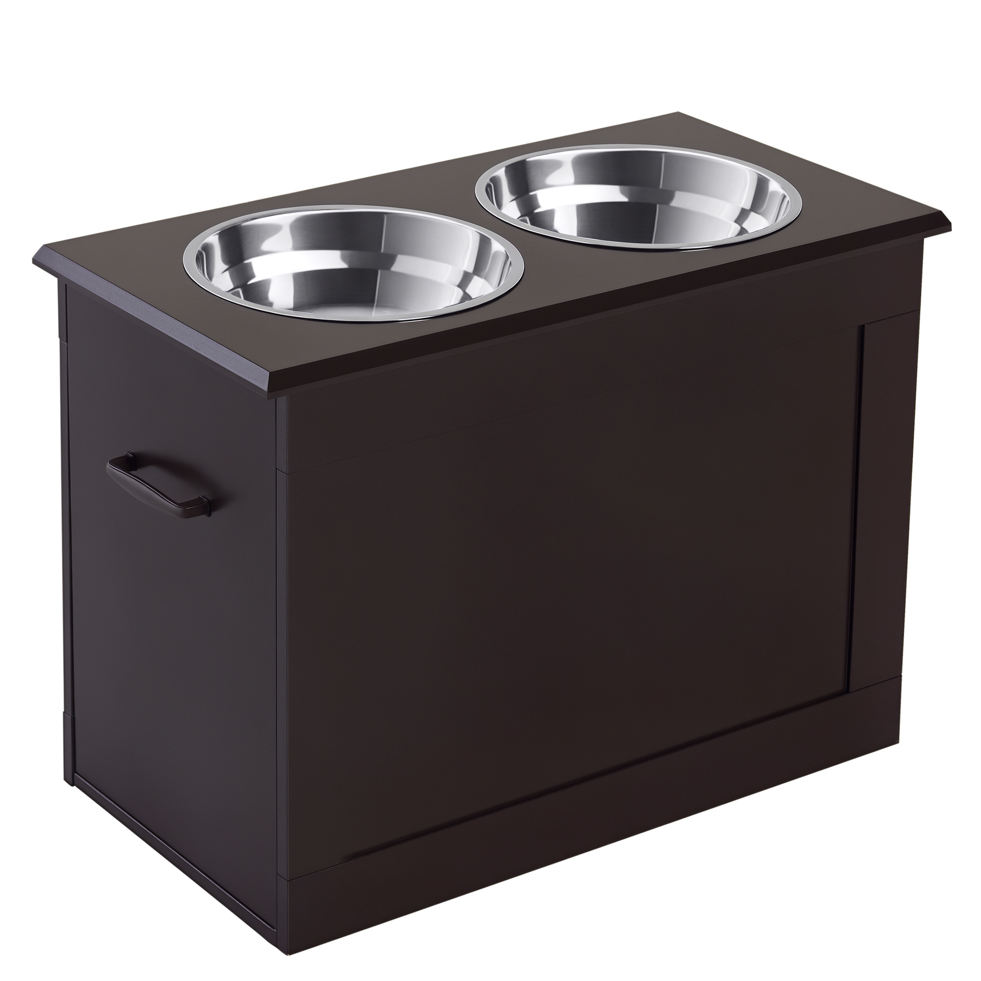 PawHut Hunde Fressnapf mit Staumraum 2 Näpfen Futterstation Edelstahlnapf Katzenapf MDF Edelstahl Espresso 60 x 30 x 41 cm Aosom