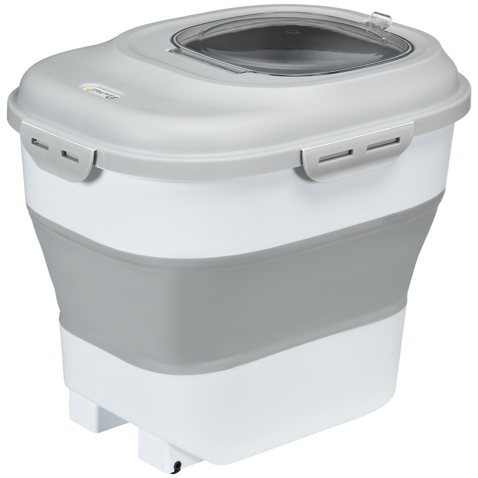 PawHut Hundefutter Aufbewahrung, 25L, 44x32x37cm, faltbar, mit 4-Seiten-Verschlussdeckel, Rollen, Näpfe, Messbecher, Schaufel, Kunststoff, Grau Aosom