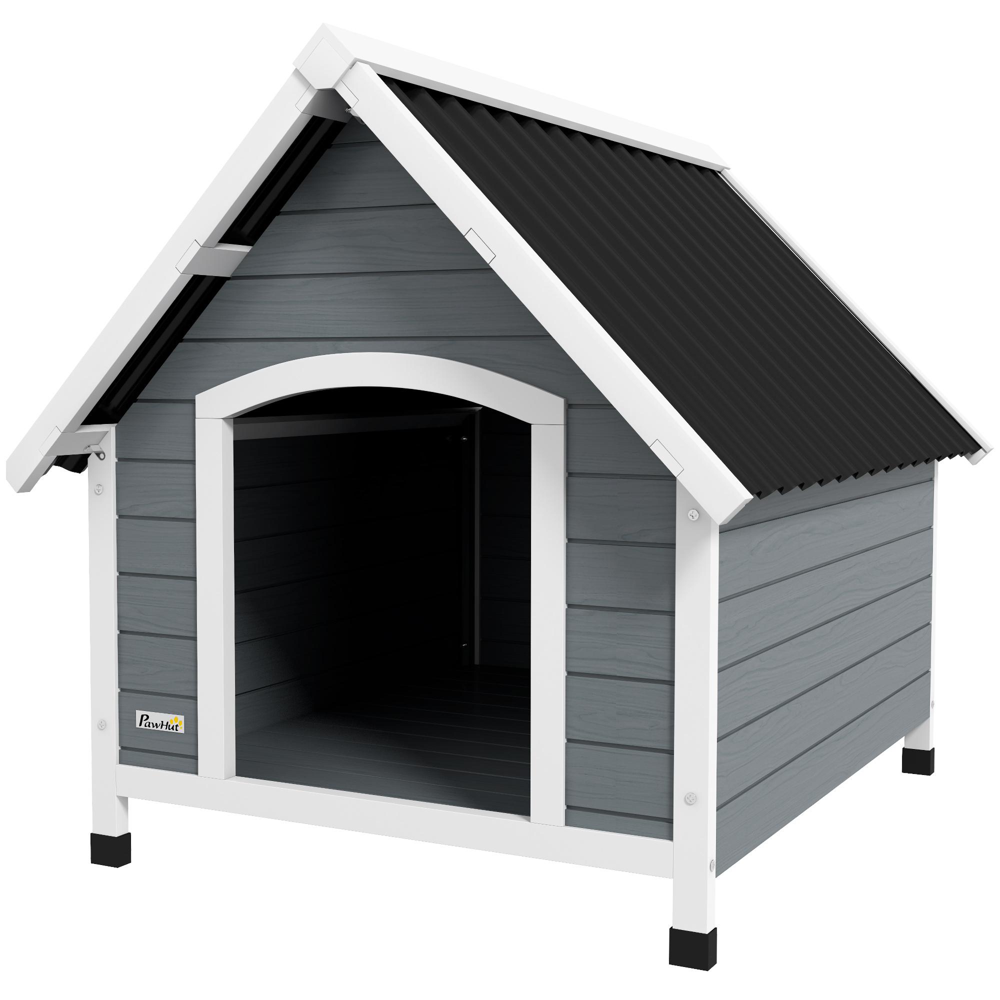 PawHut Hundehütte aus Holz für draußen, Hundehaus mit herausnehmbarem Boden, höhenverstellbaren Kunststoffbeinen, Hundehütte für mittelgroße Hunde, 84 x 99 x 87 cm, Grau Aosom