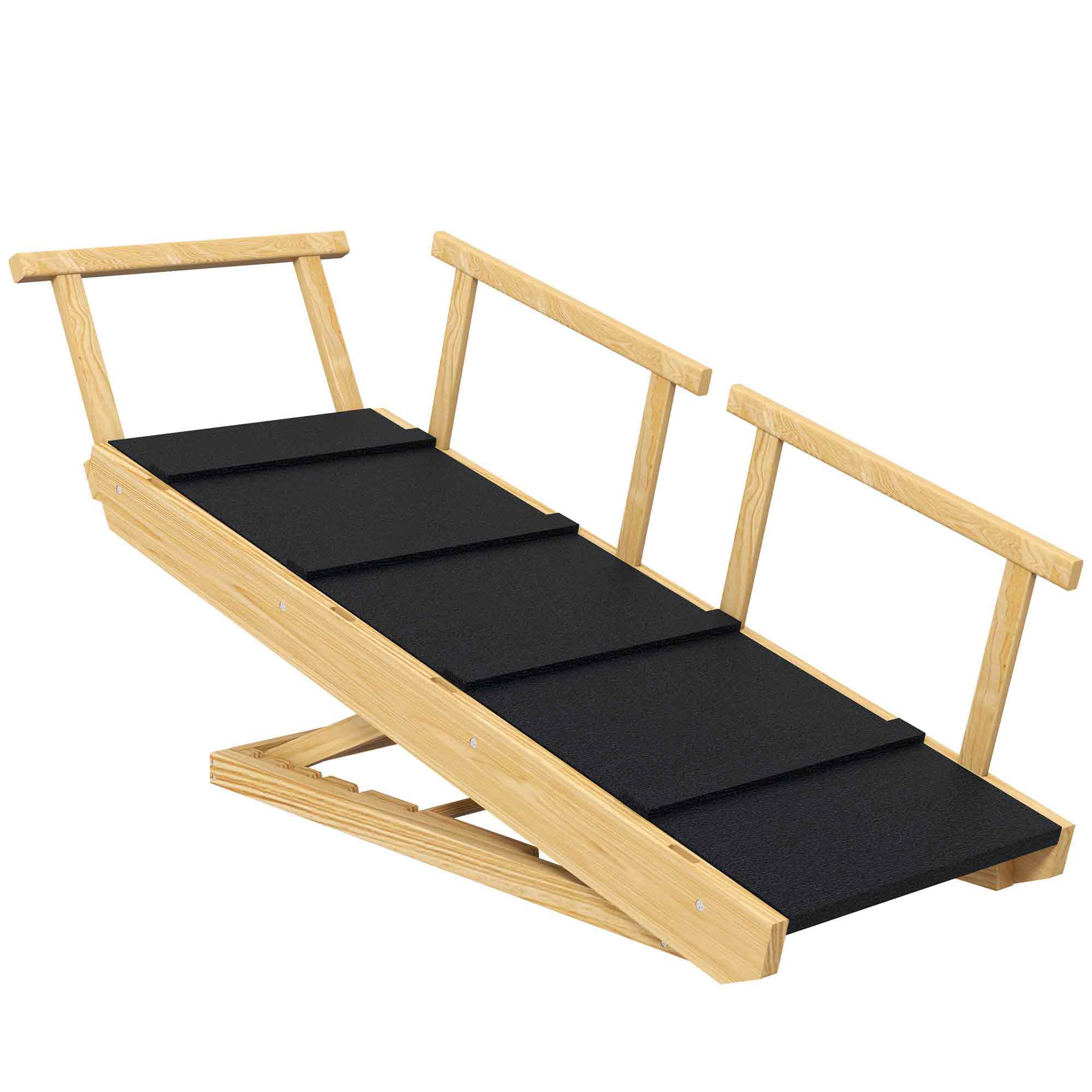 PawHut Hunderampe Klappbar Haustierrampe mit abnehmbaren Geländern, rutschfest, Hundeeinstiegshilfe bis 40 kg, 85 x 40 x 78,5 cm, Naturholz Aosom.de