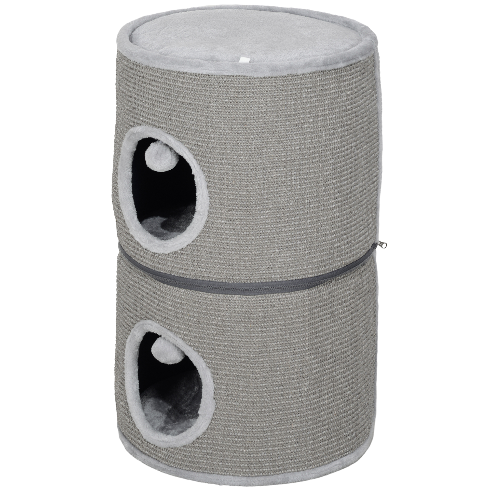 Pawhut Katzenturm modular, Kratztonne mit separat abnehmbarem Reißverschluss in 3 Ebenen, zwei Bälle, Höhle und Versteck für Katze, Höhe 69 cm, Grau Aosom