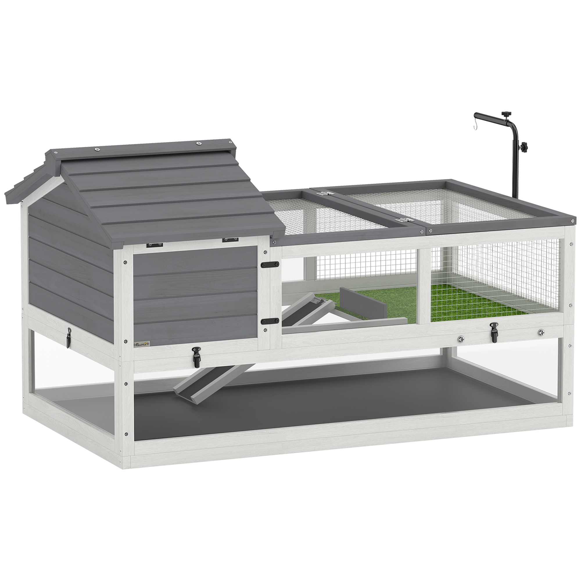 PawHut Schildkrötenhaus aus Holz Schildkrötengehege mit Zwei Haupthäusern aufklappbarem Oberseite Lampenhalter, Outdoor Reptilienkäfig Terrarium für Schildkröten Reptilien 116 x 70,5 x 69,5cm Grau Aosom
