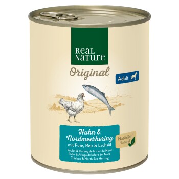 REAL NATURE Nassfutter Hund Adult Huhn und Nordmeerhering 6x800 g