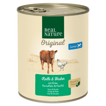 REAL NATURE Nassfutter Hund, Junior, Kalb und Huhn 6x800 g