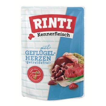 RINTI Kennerfleisch Nassfutter Hund, Adult, Pouch Geflügelherzen 10x400 g