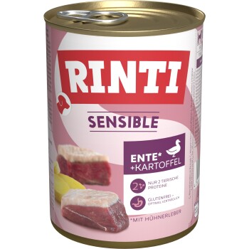 RINTI Sensible Nassfutter Hund, Adult, Dose Ente und Hühnerleber 12x400 g