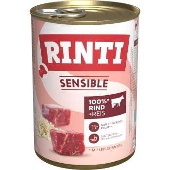RINTI Sensible Nassfutter Hund, Adult, Dose Rind und Reis 12x400 g