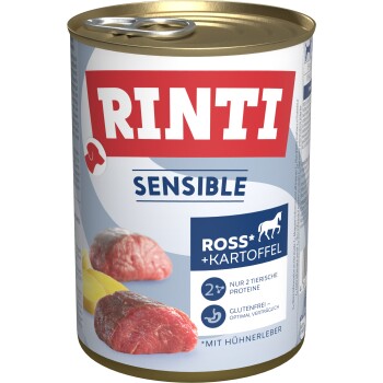 RINTI Sensible Nassfutter Hund, Adult, Dose, Ross und Hühnerleber 6x400 g