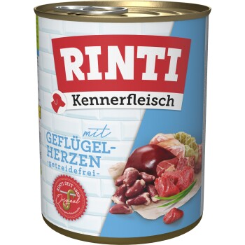 RINTI Kennerfleisch Nassfutter Hund, Adult, Dose, Geflügelherzen 36x800 g