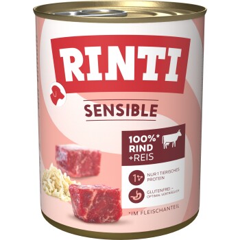 RINTI Sensible Nassfutter Hund, Adult, Dose, Rind und Reis 12x800 g