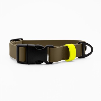 THE DOG IDEA Biothane Halsband Khaki Klickverschluss neon gelb XS