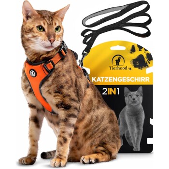 Tierhood Katzengeschirr mit Leine orange M