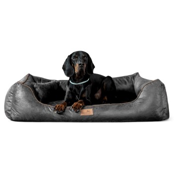 Tierlando ALBERTO ORTHO Orthopädisches Hundebett mit Velours Vintage schwarz/ graphit 1,2 m, 25 cm, 85 cm