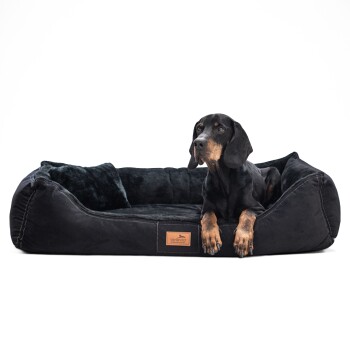 Tierlando FLOYD - Ultraweiches orthopädisches Hundebett High-Tech-Velours und Plüsch VISCO schwarz 1 m, 25 cm, 75 cm