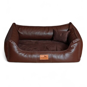 Tierlando ® MADDOX VIP Orthopädisches Hundebett VISCO Velours Kunstleder S - XXL braun 1 m, 25 cm, 75 cm