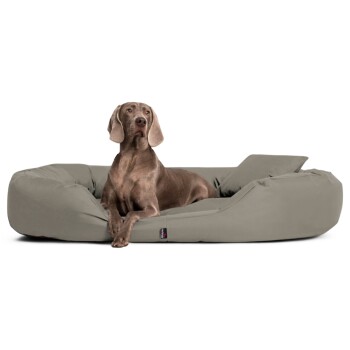 Tierlando ® Orthopädisches Hundebett SAMMY | Robuster Polyester | Dicke Umrandung dunkelbraun / beige 1,7 m, 35 cm, 1,1 m