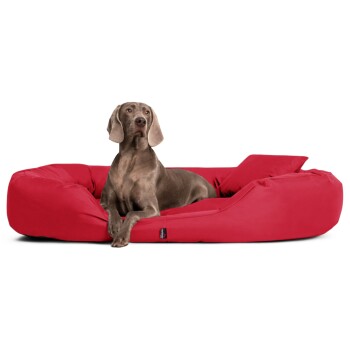Tierlando ® Orthopädisches Hundebett SAMMY | Robuster Polyester | Dicke Umrandung dunkelrot 1,4 m, 30 cm, 1,05 m