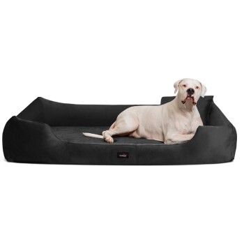Tierlando VINCENT High-Tech-Velours (Triton) und Cord - Orthopädisches Hundebett schwarz 1,3 m, 25 cm, 1 m