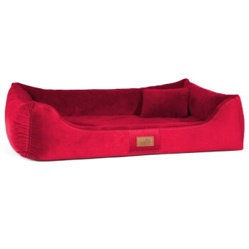 Tierlando FLOYD - Ultraweiches orthopädisches Hundebett High-Tech-Velours und Plüsch VISCO dunkelrot 1,5 m, 25 cm, 1 m