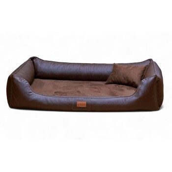 Tierlando ® MADDOX VIP Orthopädisches Hundebett VISCO Velours Kunstleder S - XXL braun 1,2 m, 25 cm, 85 cm