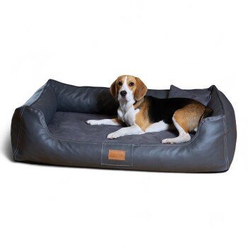 Tierlando ® MADDOX VIP Orthopädisches Hundebett VISCO Velours Kunstleder S - XXL schwarz/ graphit 1,2 m, 25 cm, 85 cm