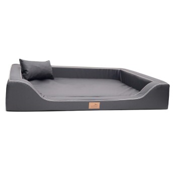 Tierlando MELODY LATEX - Orthopädisches LUXUS-Hundebett mit Anti-Haar Kunstleder schwarz/ graphit 1,2 m, 22 cm, 85 cm