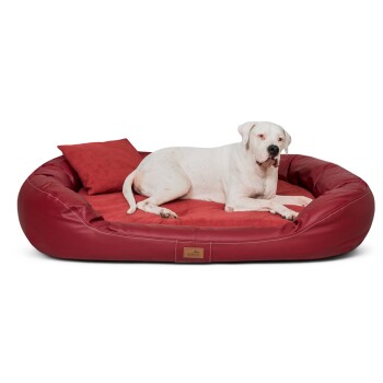 Tierlando Orthopädisches Hundebett LENNART VISCO PLUS Kunstleder und Velours dunkelrot 1,7 m, 35 cm, 1,1 m