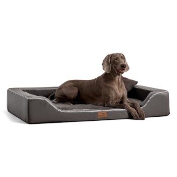 Tierlando ® Orthopädisches LUXUS-Hundebett MELODY LATEX Soft Kunstleder Velours schwarz/ graphit 85 cm, 22 cm, 60 cm