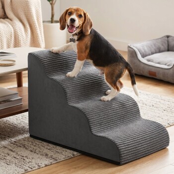 FEANDREA Hundetreppe, 2/3/4/5 Stufen, Cord mit Querstreifen, wasserdicht, rutschfest, abnehmbarer waschbarer Bezug