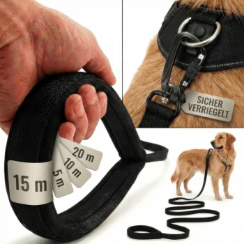 HUND IST KÖNIG ® Hunde Schleppleine mit Sicherheitskarabiner & gepolsterter Handschlaufe 15 m