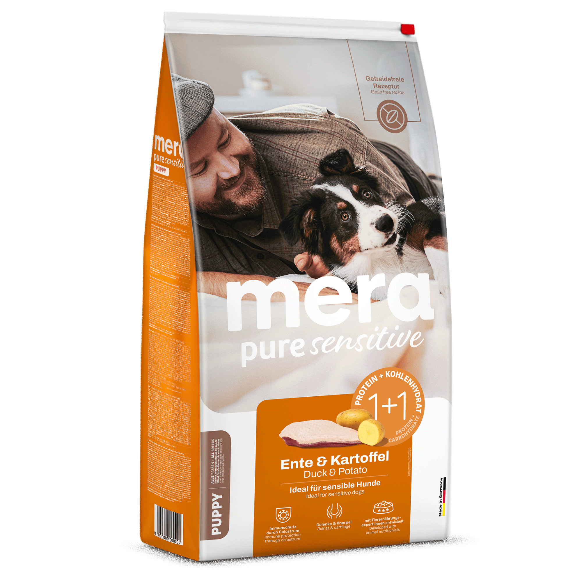mera pure sensitive Ente & Kartoffel Puppy 4kg - Trockenfutter getreidefrei für Welpen