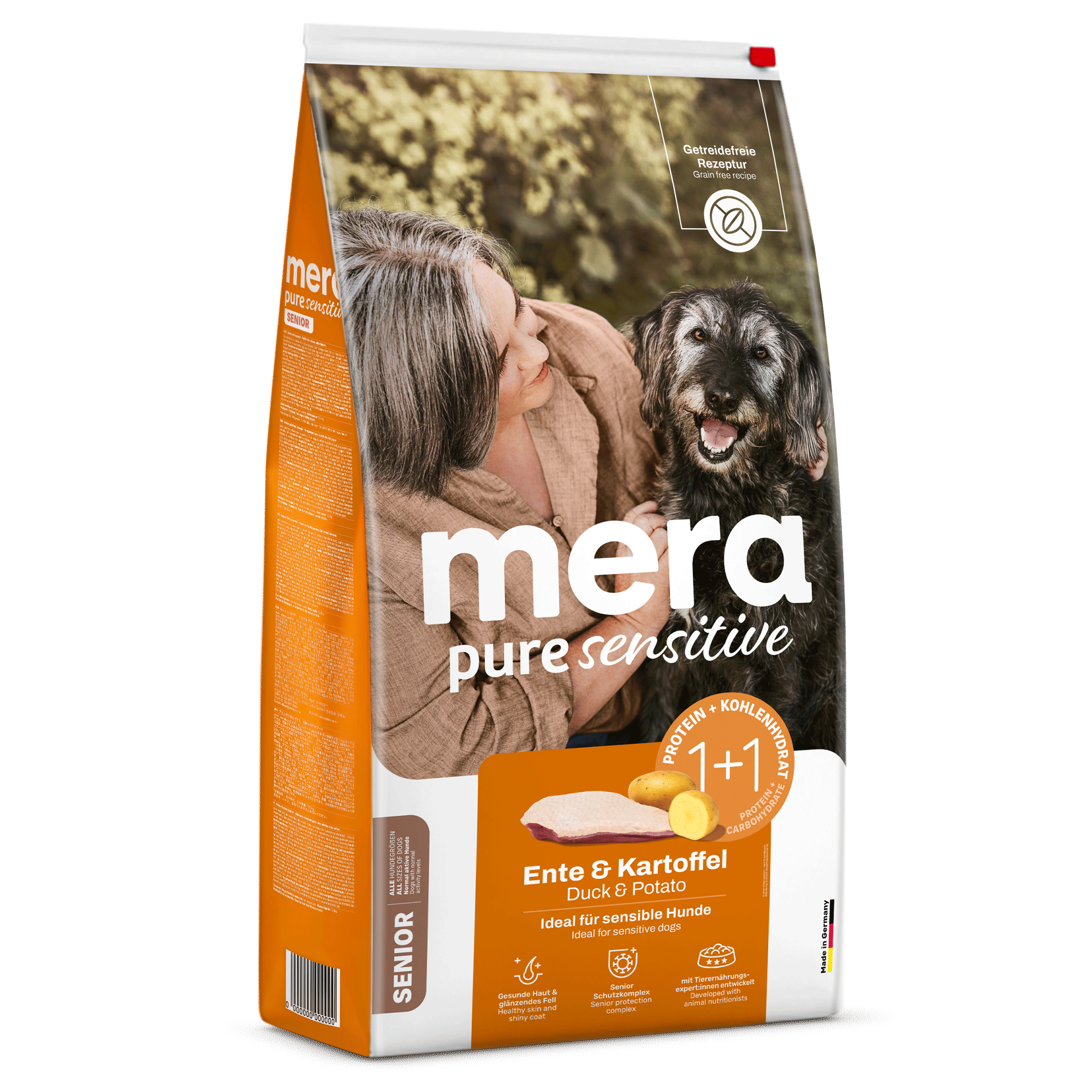 mera pure sensitive Ente & Kartoffel Senior 12,5kg - Trockenfutter getreidefrei für älter Hunde