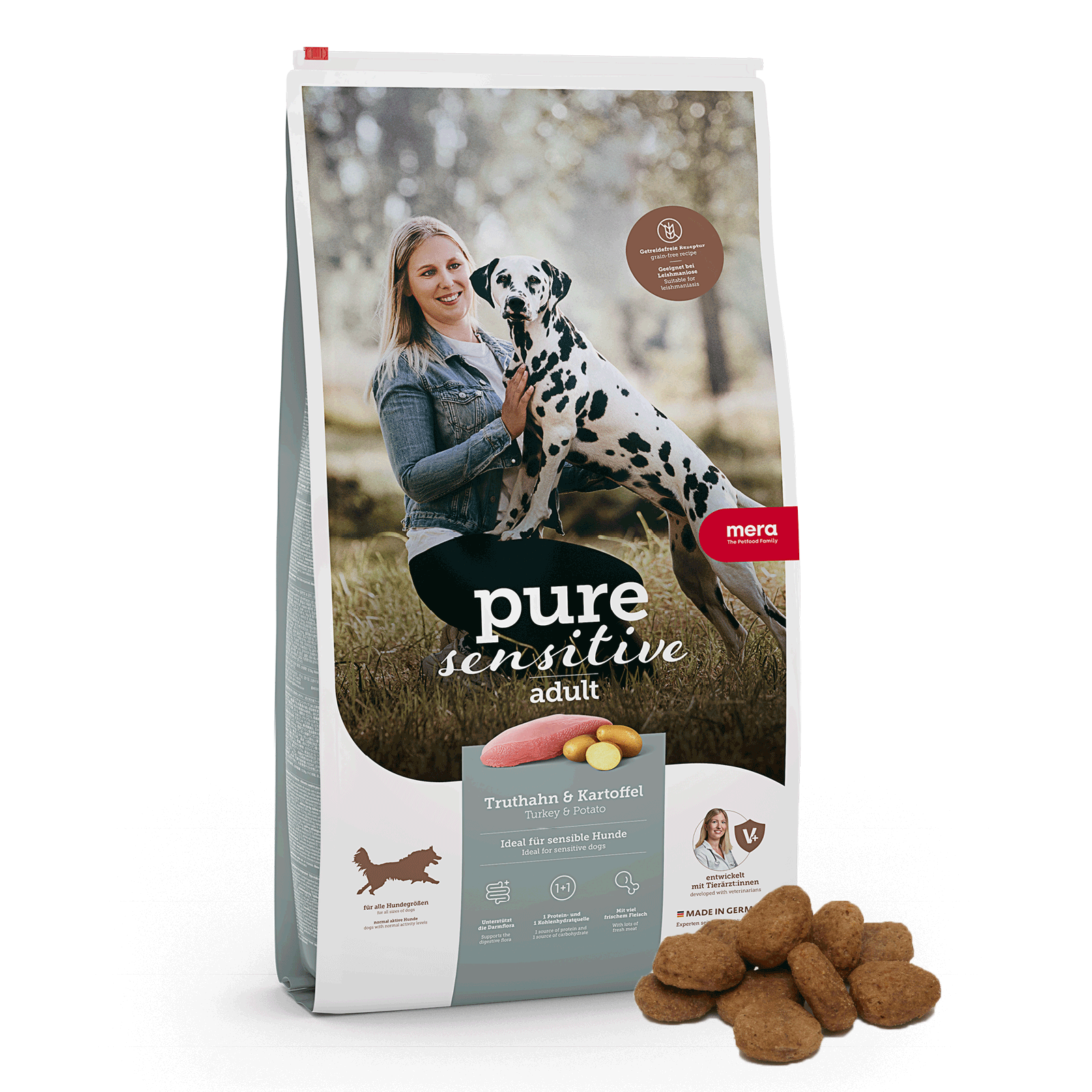 mera pure sensitive Fresh Meat Truthahn & Kartoffel Trockenfutter für Hunde | Besonders für sensible Hunde geeignet | Hundefutter | Ohne Getreide