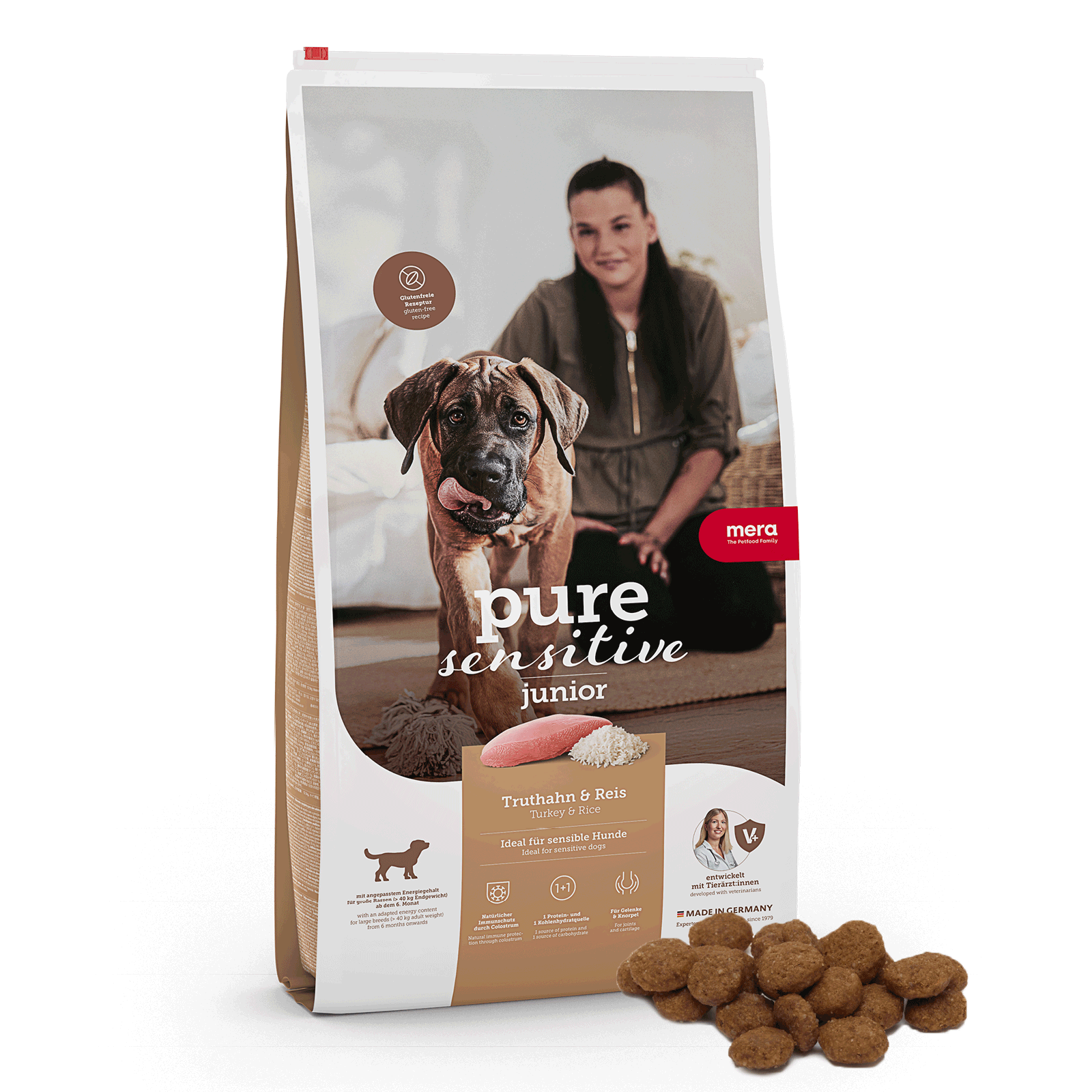 mera pure sensitive Junior Truthahn & Reis Trockenfutter | Für Welpen & Mutterhündinnen | Welpenfutter | Ohne Weizen