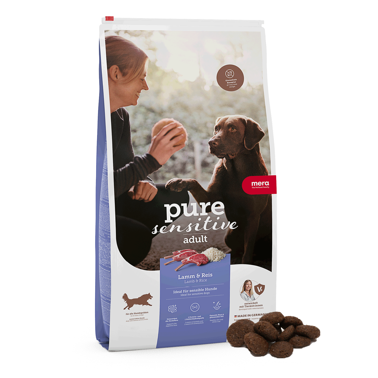 mera pure sensitive Lamm & Reis Trockenfutter für Hunde | Besonders für sensible Hunde geeignet | Hundefutter | Ohne Weizen