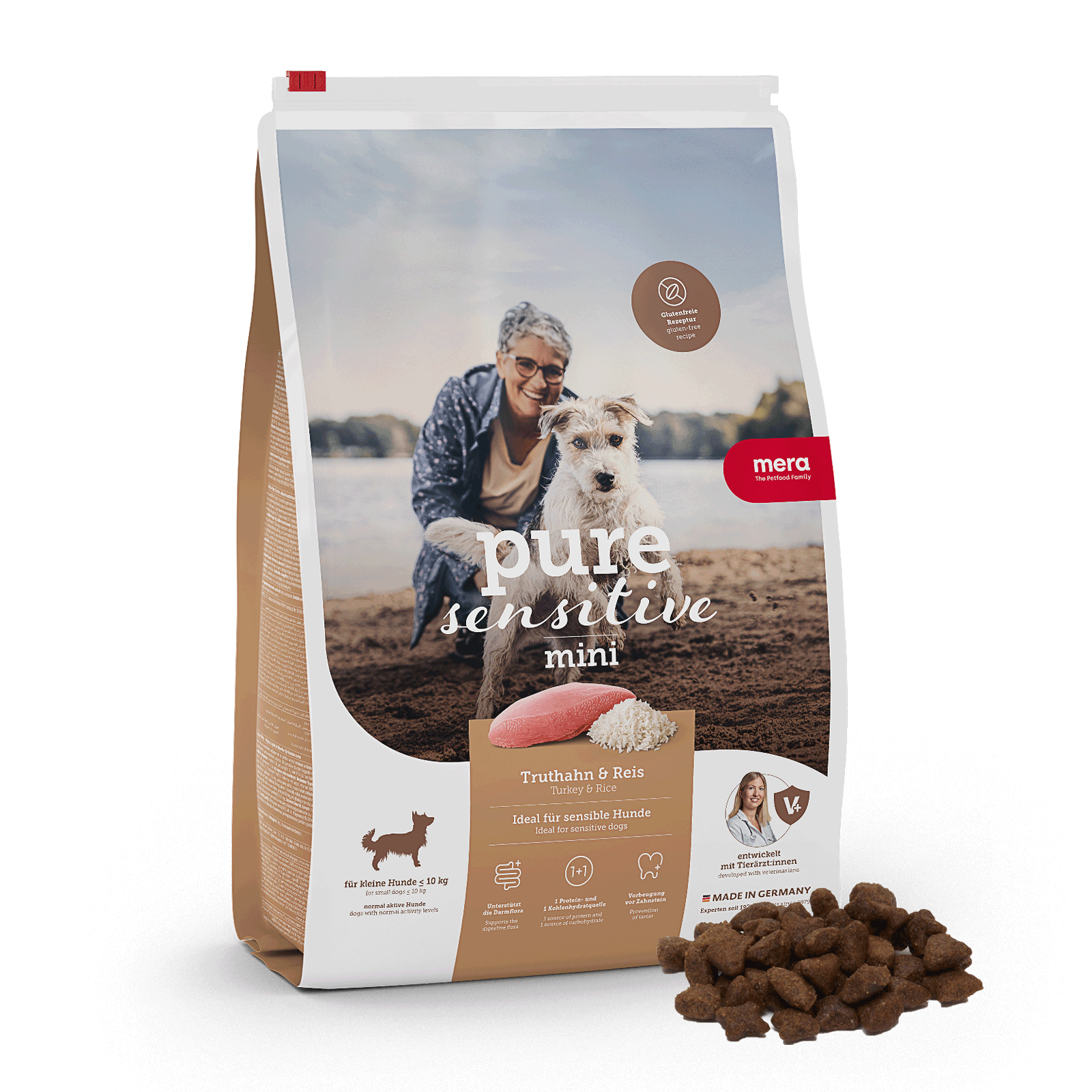 mera pure sensitive Mini Truthahn & Reis Trockenfutter für Hunde | Besonders für sensible Hunde geeignet | Hundefutter | Ohne Weizen