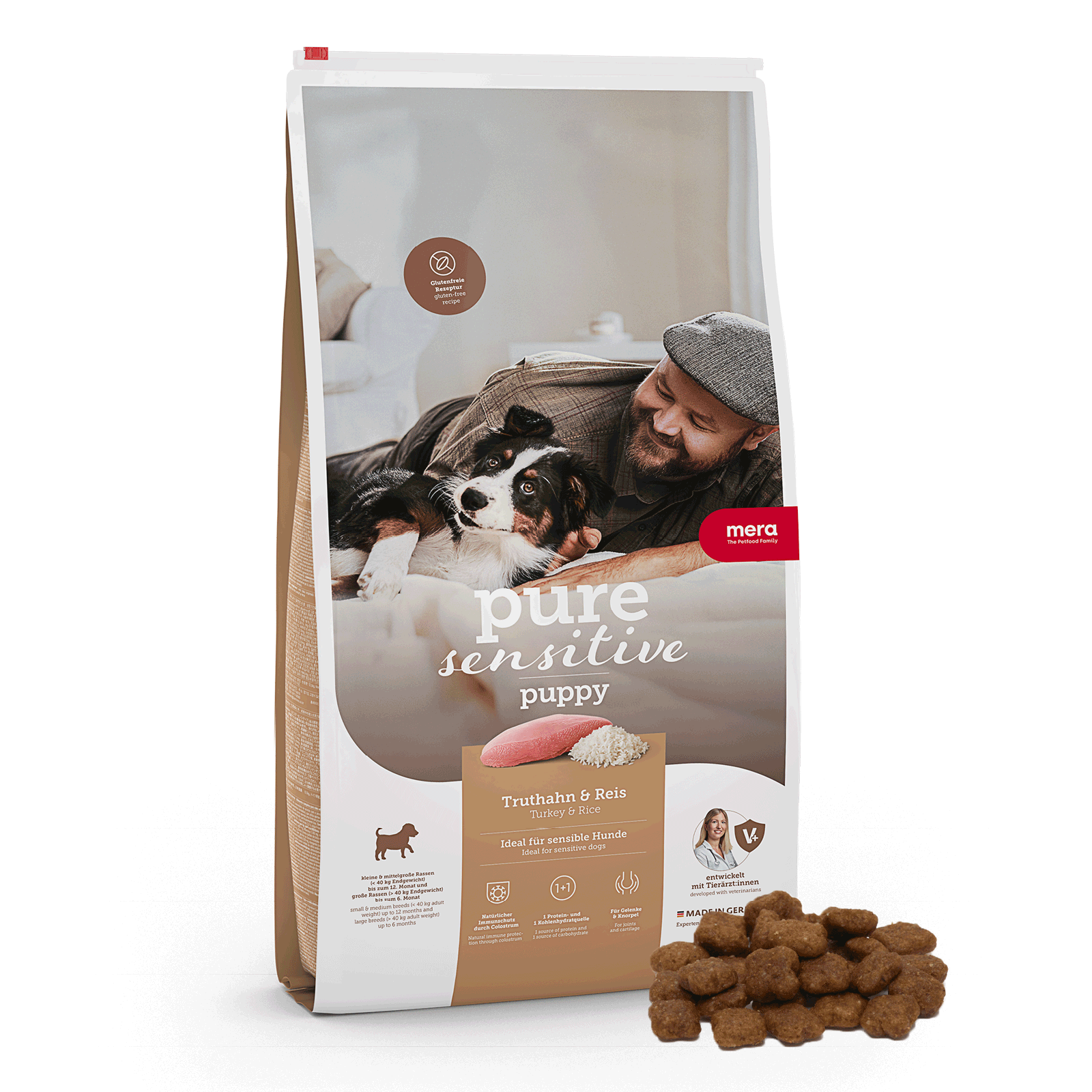 mera pure sensitive Puppy Truthahn & Reis Trockenfutter | Für Welpen & Mutterhündinnen | Welpenfutter | Ohne Weizen