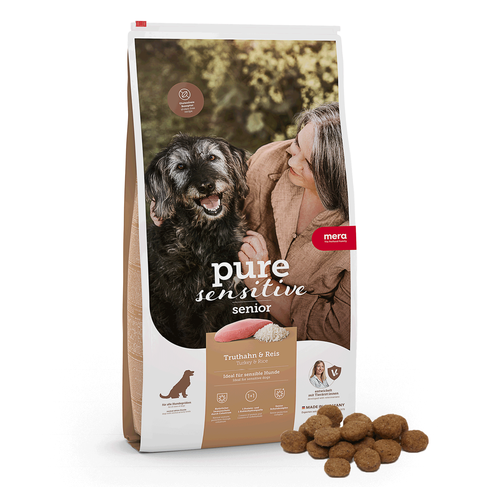 mera pure sensitive Senior Truthahn & Reis Trockenfutter | Besonders für sensible & ältere Hunde geeignet | Hundefutter | Ohne Getreide
