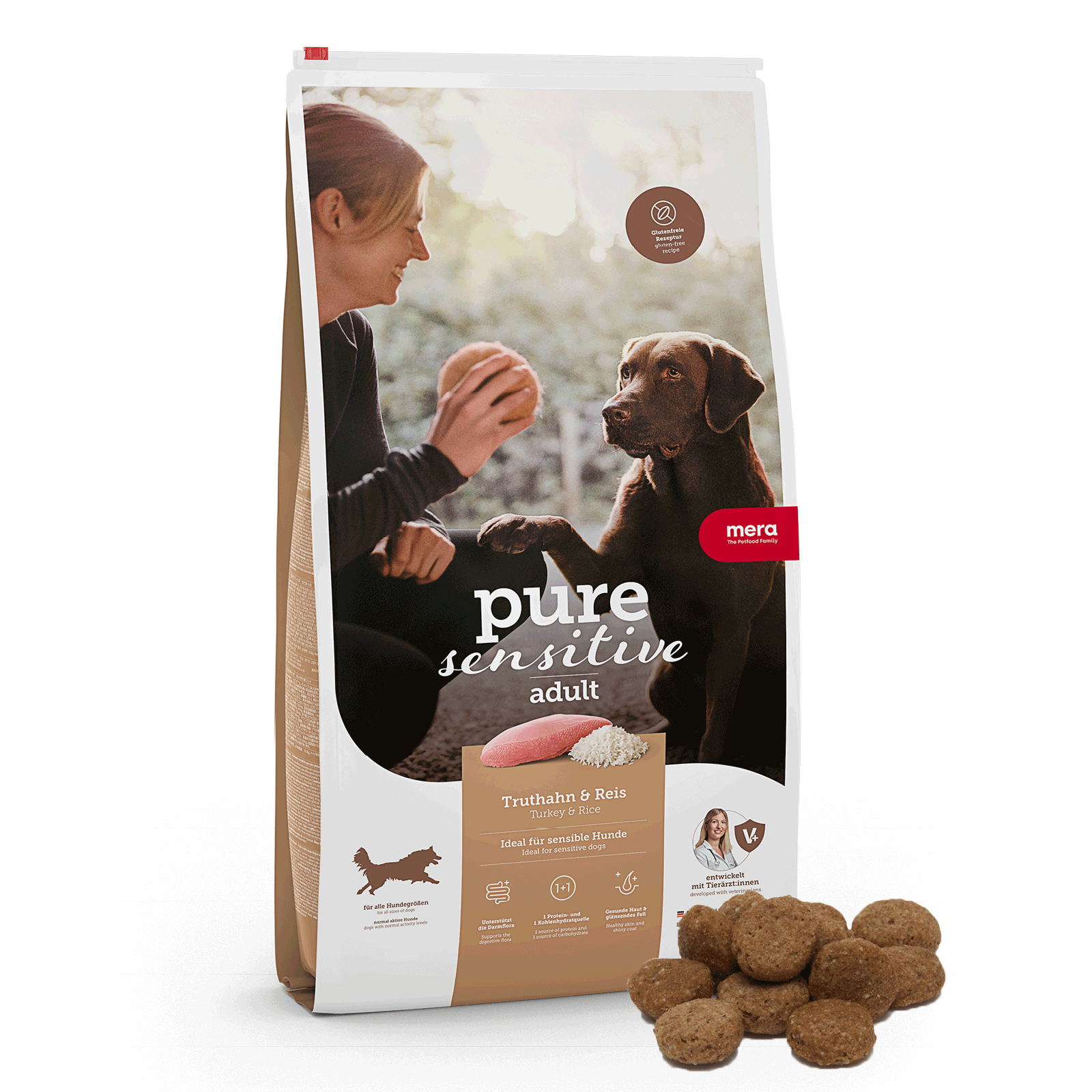 mera pure sensitive Truthahn & Reis Trockenfutter für Hunde | Besonders für sensible Hunde geeignet | Hundefutter | Ohne Weizen